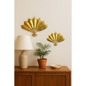 Vintage Brass Plated‎ Wall Fans Hollywood Regency Mid Century Wall Art – Pair